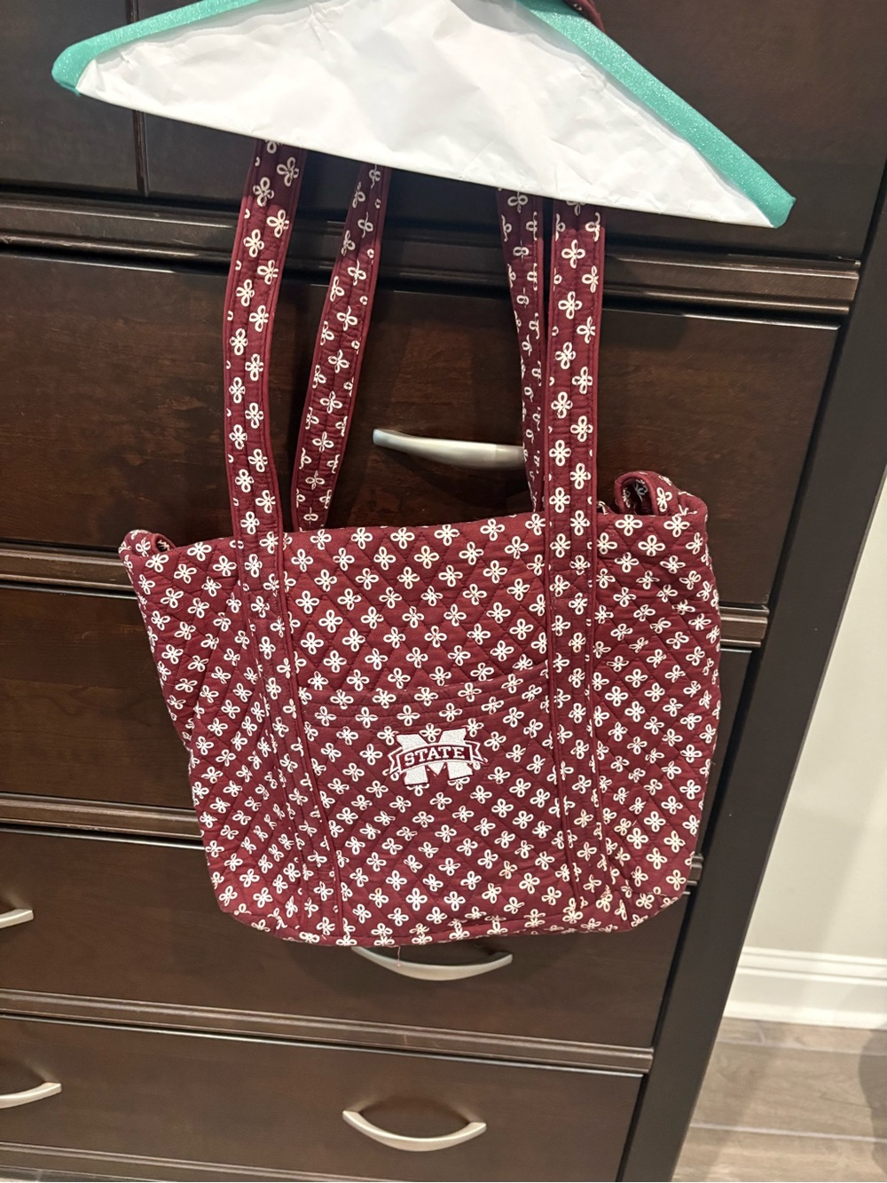 Vera Bradley Maroon Quilted Tote with White Mississippi State logo